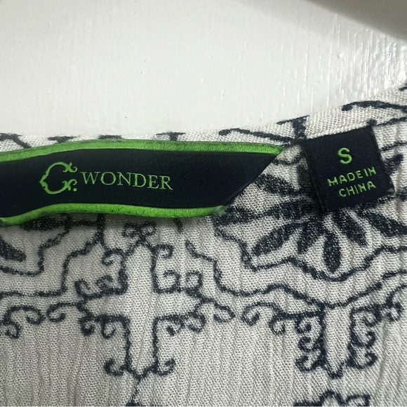 C Wonder White Blue Small Crochet Short Sleeves Boho Chic Summer Casual Top - Picture 6 of 8